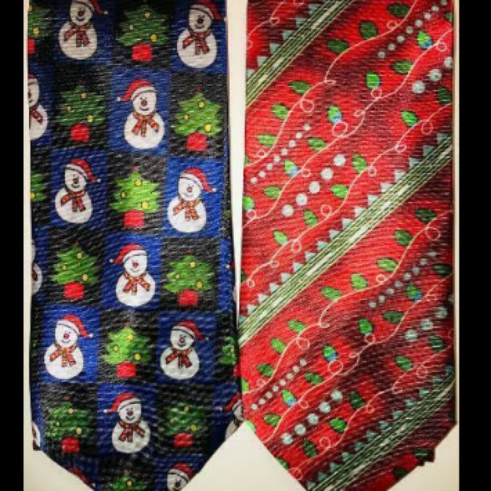 Pack of 2 Unisex Christmas Polyester Neckties w/Snowman & Lights